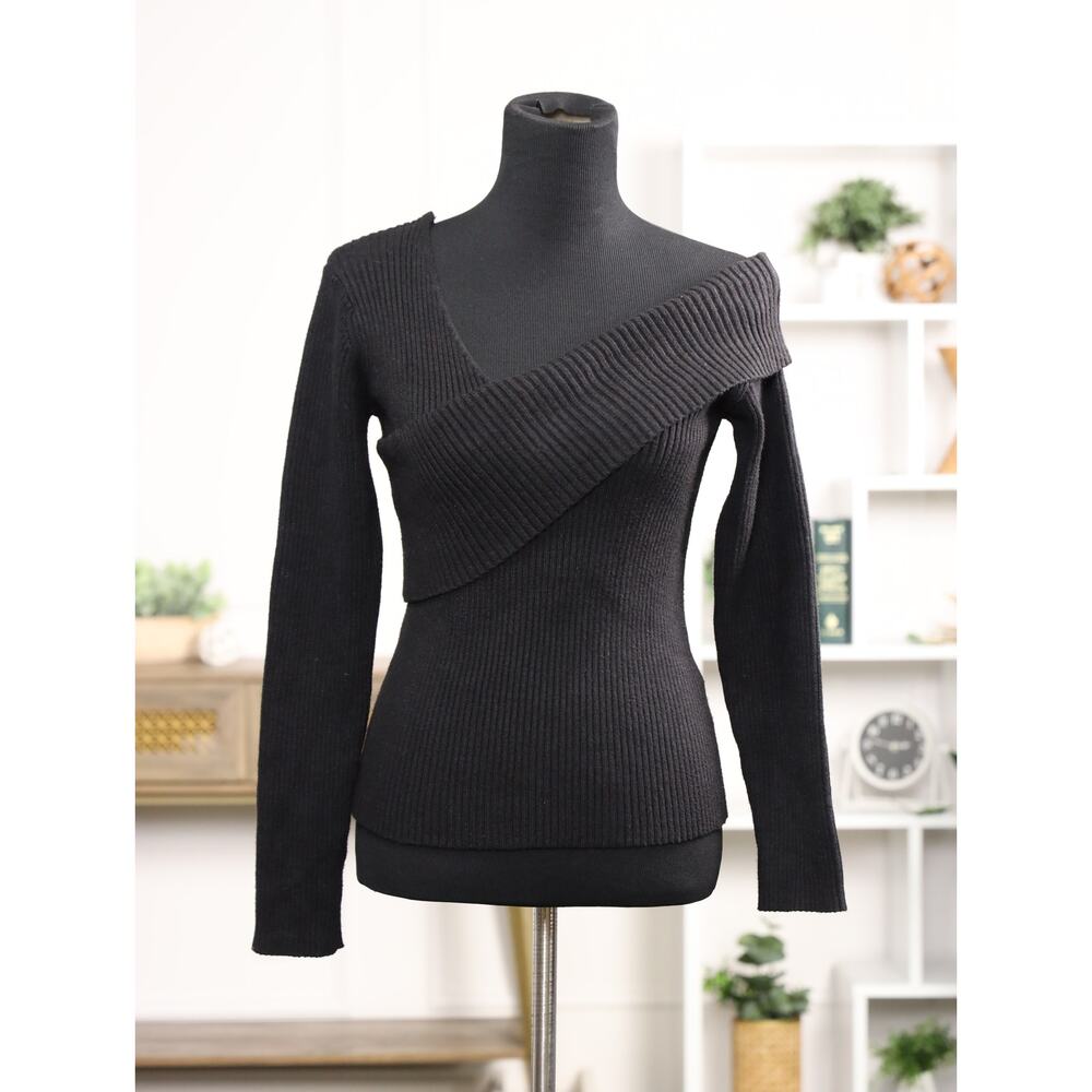 Revolve Quiet Luxury Greylin Penny Off Shoulder Ribbed Sweater Top Black S - Picture 3 of 13